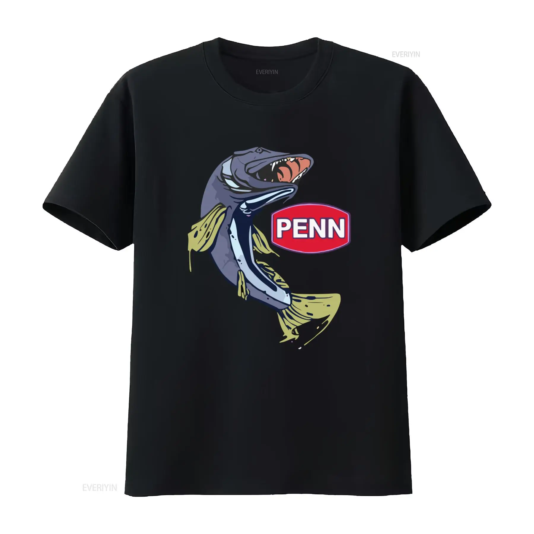 Fishing Equipment In China - โลโก้บริษัทเพ็นน์ อุปกรณ์ตกปลา เสื้อยืดสีดำสำหรับผู้ชาย ไซส์ S 3XL