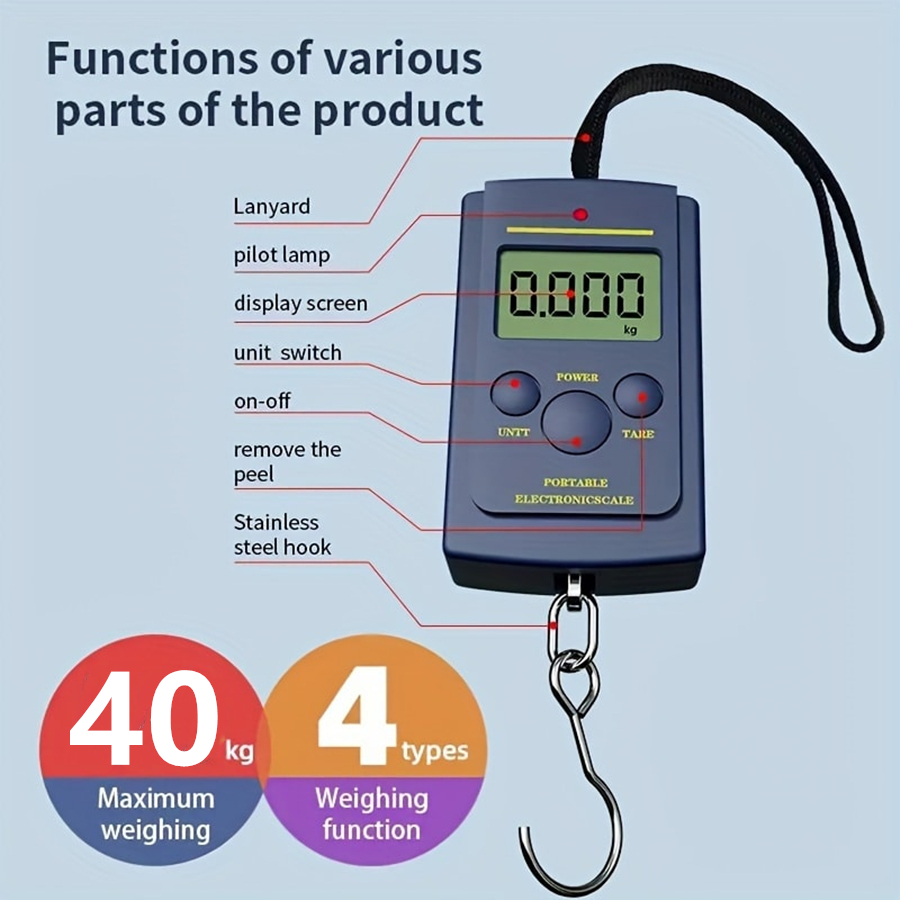 Fishing Equipment And Accessories - เครื่องชั่งน้ําหนักแบบแขวนดิจิตอลอิเล็กทรอนิกส์ขนาดเล็กมัลติฟังก์ชั่นขนาด 40 กก. เครื่องมือสําหรับตกปลากระเป๋าเดินทางกระเป๋าเดินทางเครื่องชั่งน้ําหนักตะขอเดินทาง