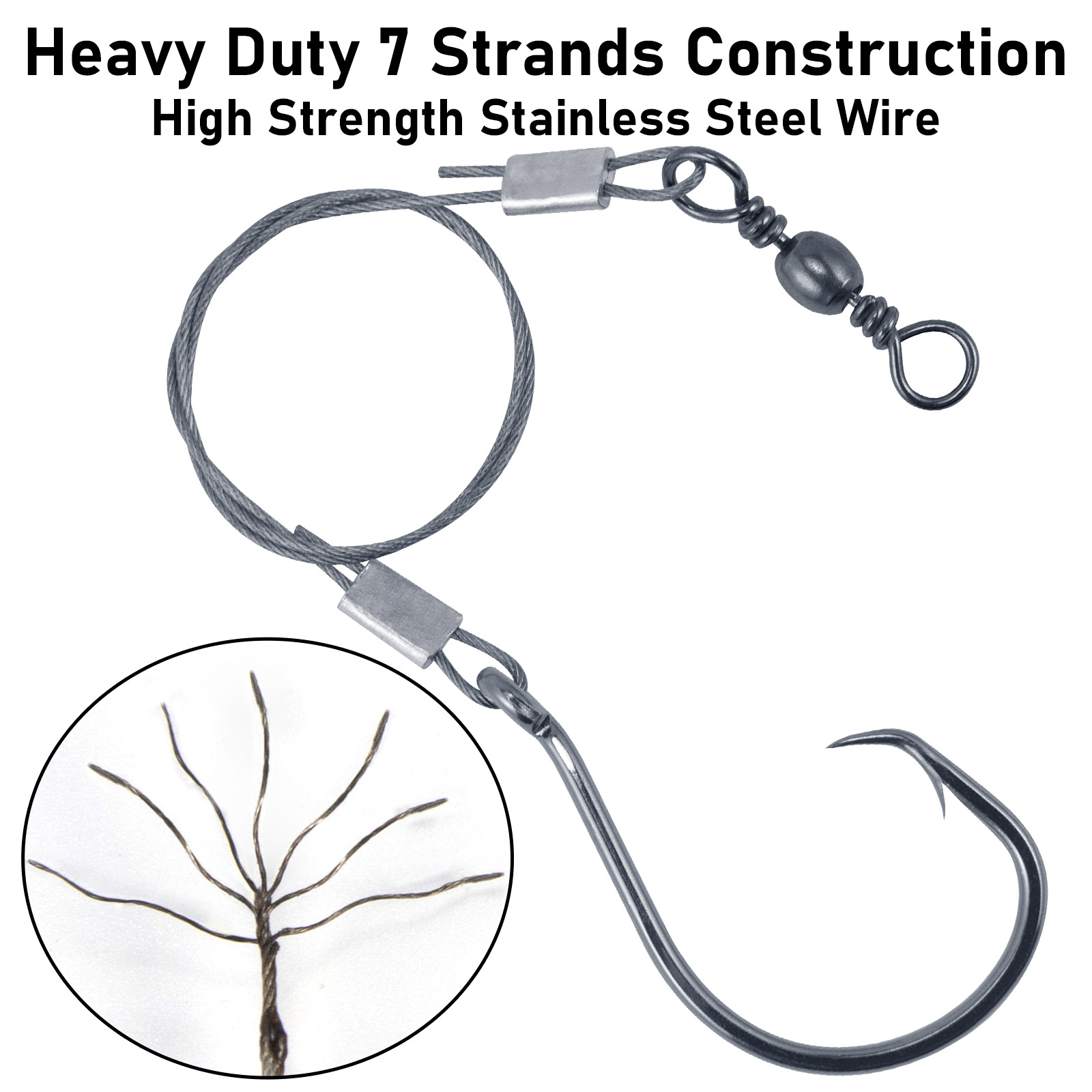 Snell Fishing Rig - ชุดตกปลาแบบเซิร์ฟ 5 ชิ้น พร้อมเบ็ดวงกลมขนาด 1/0-10/0 สายลวดสแตนเลสพร้อมตัวหมุน