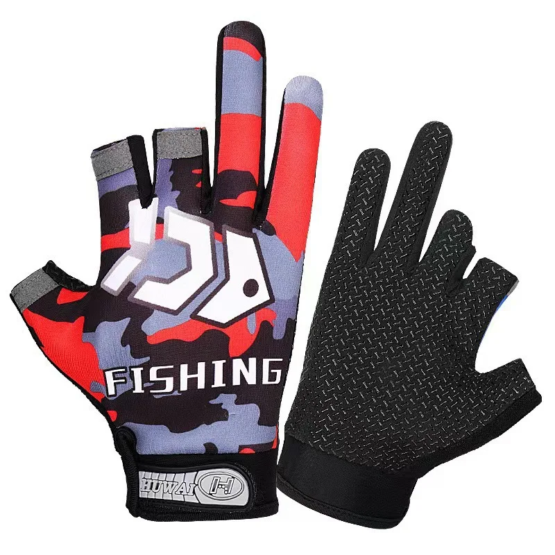 Fishing Equipment In China - ถุงมือตกปลากลางแจ้งคู่หนึ่งสำหรับผู้ชาย ลายพิมพ์สปอร์ต กันลื่น ทนทาน ระบายอากาศได้ดี ซับเหงื่อ